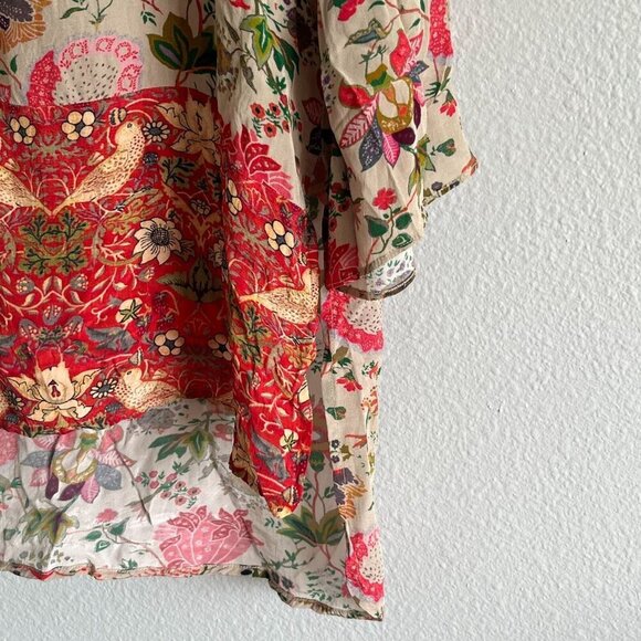 Soft Surroundings Afternoon Tea Floral Tunic Blouse Size Medium Orange Green Tan - Picture 5 of 10